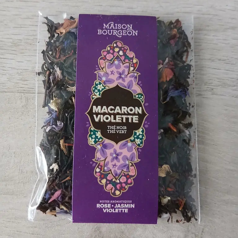 Thé Noir et Vert Rose, Jasmin et Violette : Macaron Violette - Mignonnette 6g